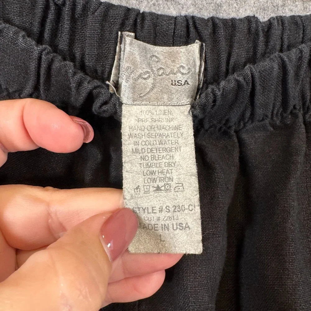 Mosaic Linen Wide Leg Pants Womens Large Black Elastic Waist Lagenlook Boho - Picture 3 of 10